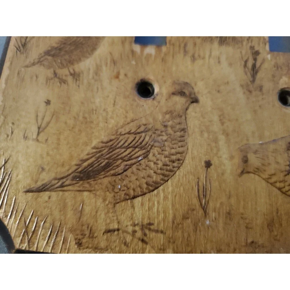 Vtg 3 Partridge In Field Wood  2 Slot Light Switch Cover Cabin Decor MCM